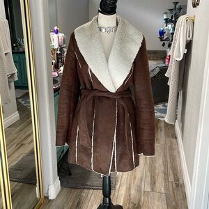 Kenneth Cole Taupe faux Suede and Sheep Sherling Jacket size med